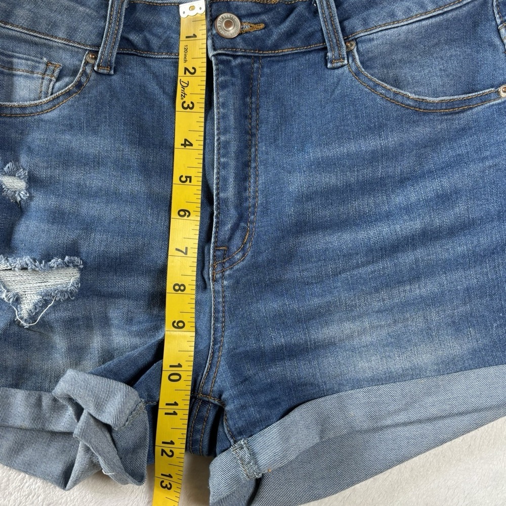 Wax Jean Shorts Womens L Blue Mid Rise Distressed Cuffed Denim Stretch Casual - Picture 3 of 7